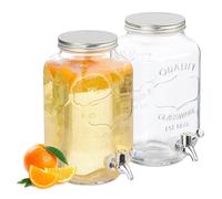 Relaxdays Set 2 Dispensadores Bebidas, Recipiente Zumos 3,5 L, Grifo y Tapa, Cristal y Plástico, Surtidor, Transparente