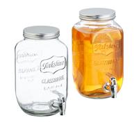 Relaxdays Set 2 Dispensadores de Bebidas, Recipientes Limonada 3,5 L, Grifo y Tapa, Cristal y Plástico, Transparente