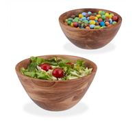 Relaxdays Set de 2 Ensaladeras de Madera de Acacia, Cuencos Redondos para Ensalada, Fruteros Ø 19 y 25 cm, Marrón