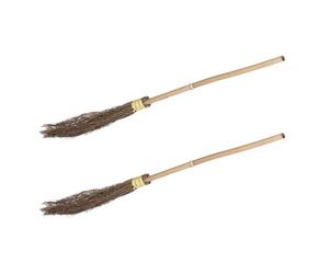 Relaxdays Set de 2 escobas de bambú para brujas marrón claro