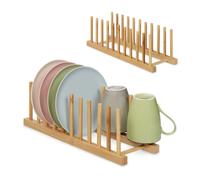 Relaxdays 2er Set Tellerständer Bambus Escurreplatos Juego de 2, 10 Platos c/u, Tapas de Olla, Tablas de Picar, Escurridor Vajilla Bambú, Natural, 12 x 12,5 x 40 cm Aprox