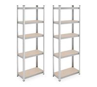 Relaxdays Set de 2 Estanterías Metálicas, 180 x 60 x 30 cm, Resiste 500 kg, Acero, Cargas Pesadas, Sótano, Plateado