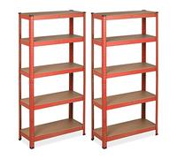 Relaxdays Set de 2 Estanterías Metálicas 5 Baldas, 151 x 75 x 30 cm, Resiste 875 kg, Cargas Pesadas, Sótano, Taller, Garaje, Roja