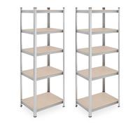 Relaxdays Set de 2 Estanterías Metálicas, Resiste 500 kg, Acero, Cargas Pesadas, Sótano, 180 x 60 x 45 cm, Plateado, Tablero de Fibras