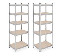Relaxdays Set de 2 Estanterías Metálicas, Resiste 500 kg, Acero, Cargas Pesadas, Sótano, 180 x 60 x 45 cm, Plateado, Tablero de Fibras
