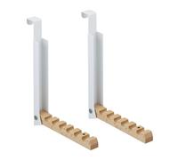 Relaxdays 2 Ganchos Plegables para Puerta, Colgante, Colgador para 6 Perchas, Metal y Madera, Renvalso hasta 2cm, Blanco, Hierro, 21 x 2,5 x 18 cm