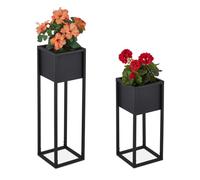 Relaxdays Set de 2 jardineras de metal en negro negro