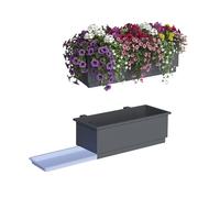 Relaxdays Set de 2 jardineras para barandilla, HBT: 17 x 50 x 19 cm, con Drenaje y Bandeja, Acero, Antracita