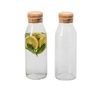 Relaxdays Set de 2 jarras de Cristal borosilicato con Tapa de Corcho, 1,2 L, Resistente al Calor, Transparente/Natural,
