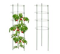 Relaxdays Jaulas Tomates, Set de 2 Unidades, 4 Anillos, 91 x 28 cm, Soporte Plantas Trepadoras, Metal, Plástico, Verde