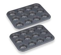 Relaxdays Moldes Magdalenas, Set 2, Bandejas para 12 Muffins y Cupcakes, Antiadherentes, Acero al Carbono, 6,5cm Ø, Gris