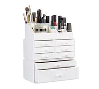 Relaxdays Set de 2 Organizadores de Maquillaje con Cajones, Fibra Acrílica, Neceser Apilable, Joyero, Blanco