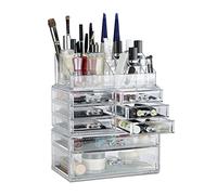 Relaxdays Set de 2 Organizadores de Maquillaje con Cajones, Fibra Acrílica, Neceser Apilable, Joyero, Transparente
