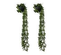 Relaxdays Set de 2 plantas colgantes artificiales verde oscuro,negro