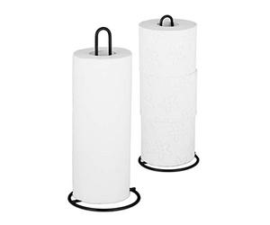 Relaxdays Set de 2 Portarrollos de Cocina, Porta Rollo Papel, Soporte Dispensador, WC, Metal, 32 x 13 cm, Negro