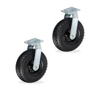 Relaxdays Set de 2 ruedas giratorias 3.00-4 negro,plata