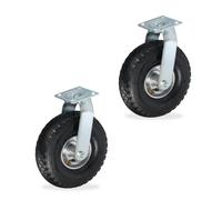 Relaxdays Set de 2 ruedas giratorias 3.00-4 negro,plata