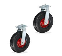 Relaxdays Set de 2 ruedas giratorias 3.00-4 rojo,negro,plata