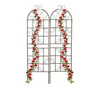 Relaxdays Set de 2 Soportes para Plantas, 179 x 52 cm Aprox, Enrejados para Trepadoras, de Metal, con Estacas, Marrón, Hierro