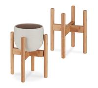 Relaxdays Soporte Plantas, Set 2 Portamacetas Bambú, para Maceteros 32cm Diámetro, Tiesto Regulable y Apilable, Natural