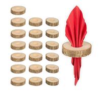 Relaxdays Set de 20 Anillos para Servilletas, Madera con Corteza, 2x7cm, Servilleteros, Toallas de Papel y Tela, Natural