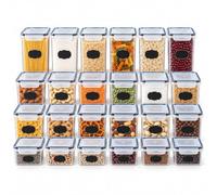 Relaxdays Set de 24 Botes Herméticos de Cocina Multitamaño, Transparente | Tapa de Clic, Etiquetas y Rotulador, Plástico