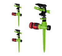 Relaxdays Aspersor Impulso Jardín, Set 3, Regar Zonas Grandes, 7 m Alcance, Sistema Riego Sectores 20-360°, Verde/Negro