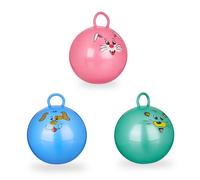 Relaxdays set de 3 balones saltarines para niños azul,verde,rosa