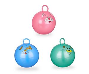 Relaxdays set de 3 balones saltarines para niños azul,verde,rosa
