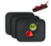 Relaxdays Set 3 Bandejas Bar, Superficie Antideslizante, Plato Rectangular Servir, Bebidas, Gastronomía, 46x35 cm, Negro, Caucho, 46 x 35 cm