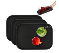 Relaxdays Bandeja Bar, Set 3, Superficie Antideslizante, Plato Rectangular Camareros, Gastronomía, 35 x 25 cm, Negro