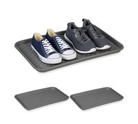 Relaxdays 3er Schuhabtropfschale 60 x 40 cm Bandeja Zapatos XL, Set de 3, Base para Zapatillas Mojadas, Posazapatos Grande Plástico, Gris
