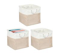 Relaxdays Set de 3 cestas de lino beige,crema
