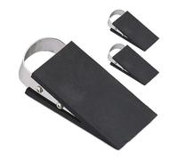 Relaxdays Cuñas Puerta, Set de 3, Topes Suelo, Goma, Freno, Acero Inoxidable, Antideslizante, 3x5x11,5cm, Negro/Plateado