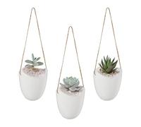 Relaxdays Juego Set de 3 Floreros, Jarrones de Pared Interiores, Colgante, Jarra Flores y Plantas, Cerámica, Blanco, 12,5 x 11,5 x 9,5 cm