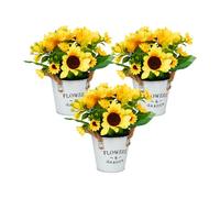 Relaxdays Set de 3 girasoles artificiales blanco,amarillo,verde
