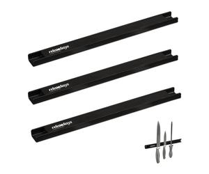 Relaxdays Set de 3 imanes para cuchillos negro
