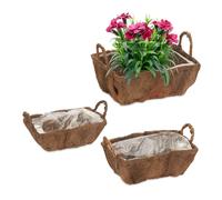 Maceta fibra coco Set 3 jardineras Portamacetas Cesta plantas Macetero con asas