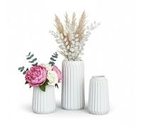 Relaxdays Set de 3 jarrones, para Flores Frescas y secas, 3 tamaños, jarrón Decorativo de cerámica, Blanco