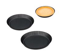 Relaxdays Molde Quiche, Set 3, 21/26/28 cm Ø, Recipiente Horno Tarta, Antiadherente, Ondulado, Base Torta, Antracita