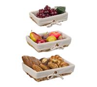 Relaxdays Panera, Set de 3, Tamaños Diferentes, Tejida, con Funda de Tela, Cesta Desayuno Escandinava, Natural/Crema