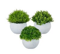 Relaxdays Set de 3 Plantas Artificiales, Flores Realistas, Maceteros, Suculentas de Plástico, Irreales, Verde/Gris