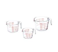 Relaxdays Set de 3 Vasos Medidores, Vaso Precipitados 250ml, 500ml, 1L, Resistente Calor, Apto Microondas, Transparente, Bambú