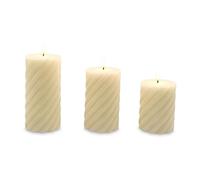 Relaxdays Set de 3 Velas LED con Llama Parpadeante, Cera Real, diseño retorcido, sin Llama, champán 18.5×7.5×7.5 cm