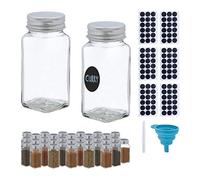 Relaxdays Set de 36 Botes Especias, Dispensador, Tarros Especieros Cristal, 120 ml, Etiquetas y Rotulador, Transparente, Silicona