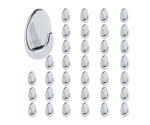 Relaxdays Set de 36 Ganchos Adhesivos, Perchas Pared Autoadhesivas Baño, Toallas, sin Clavos, Plástico Cromado, Plateado