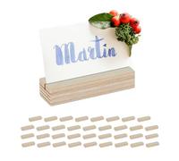Relaxdays Set de 36 Soportes para Fotos, Porta Tarjetas, Menús, Postales, para Bodas, Fiestas, Madera, Natural, 2 x 10 x 3 cm