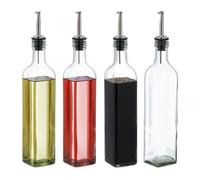 Relaxdays Set de 4 Aceiteras y Vinagreras, Botellas Cristal, 500 ml, Dispensador, Aceite Oliva, Vinagre, Transparente, 4