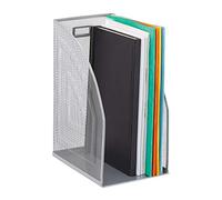 Relaxdays Set de 4 Archivadores Metal, Formato A4, Organizador Carpetas, Sobremesa, Rejilla Metálica, 32 x 16 x 24,5 cm, Plateado