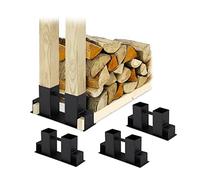 Relaxdays Set de 4 Ayudas para Apilar Leña, Construye tu Propio Estante para Troncos, Soporte Briquets, Metal, Negro